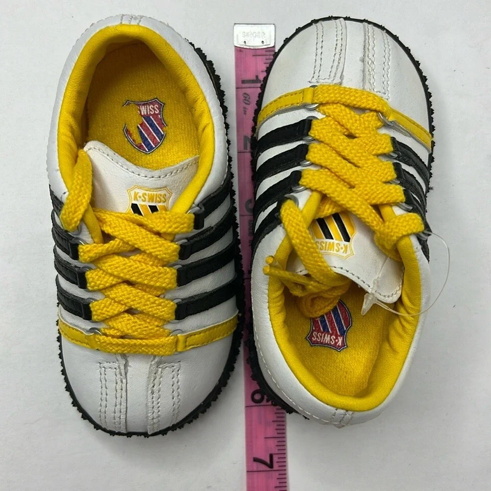 K-Swiss Toddler Turf‎ Soccer Shoes 5C EU21 White Black Yellow Lace Up Sneakers